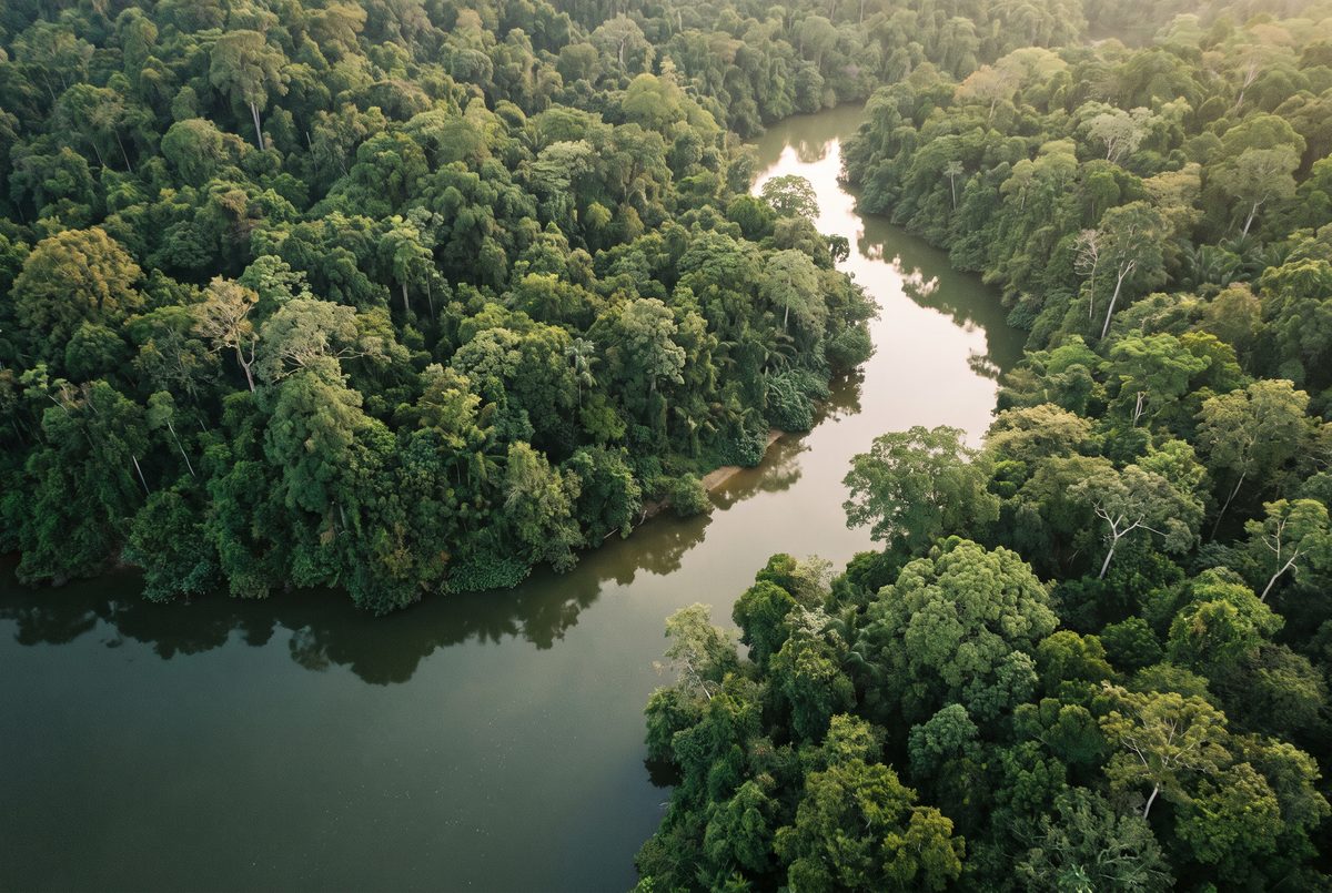 A river through rainforest, from above